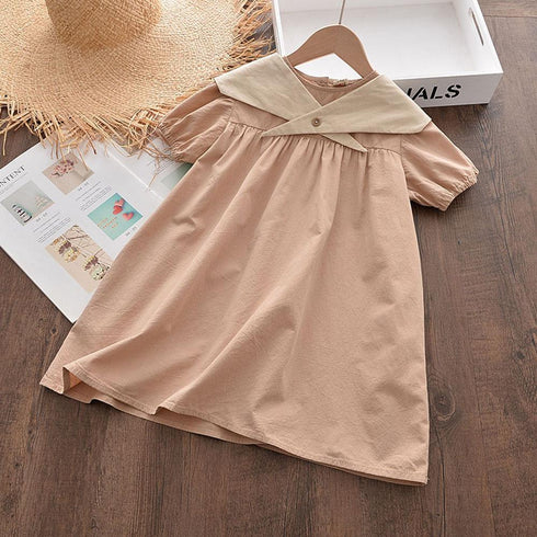 Girl's Navy Neck Detachable Summer Dress